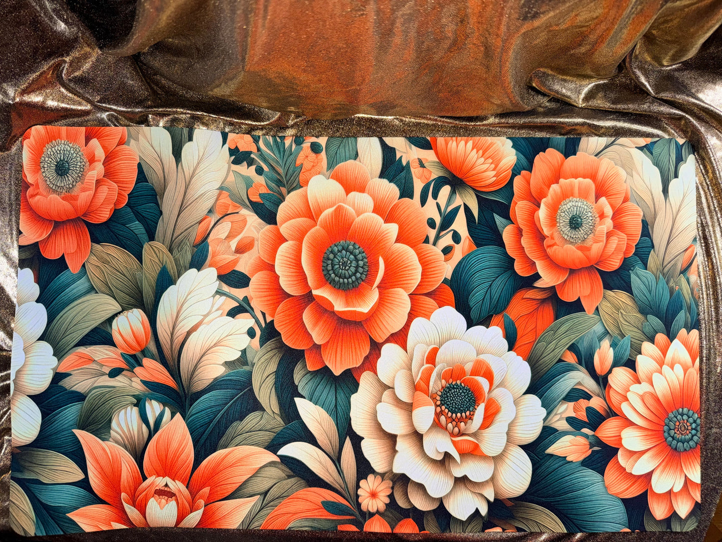 Coral Floral Desk Pad